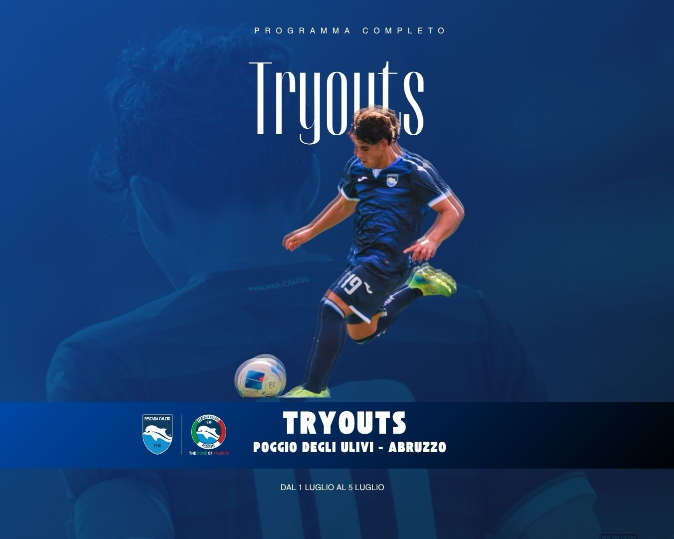 Tryouts Pescara Calcio Academy 1-5 luglio 2026: programma, staff e info accoglienza